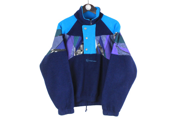 Vintage Sergio Tacchini Fleece  blue snap buttons 1/4 zip retro sweater small logo outdoor ski jumper