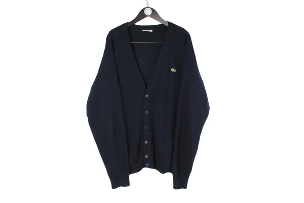 Vintage Lacoste Cardigan made in France navy blue deep V-neck retro casual classic jumper