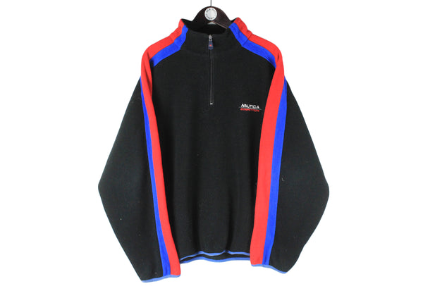Vintage Nautica Fleece 1/4 Zip XLarge black 90s retro outdoor sport style jumper winter pullover