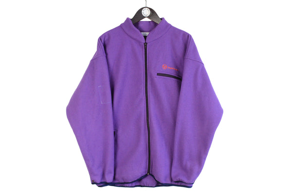 Vintage Sergio Tacchini Fleece Large size men's oversize full zip purple bright outdoor athletic 90's sweater warm jacket