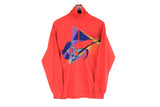 Vintage Sweatshirt Medium size men's half zip red bright big logo jumper athletic long sleeve retro 80's 90's outfit