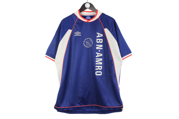 Vintage Ajax Amsterdam Jersey T-Shirt XLarge blue big logo oversize 90s retro football club FC Netherlands sport shirt 1999 2000 away kit
