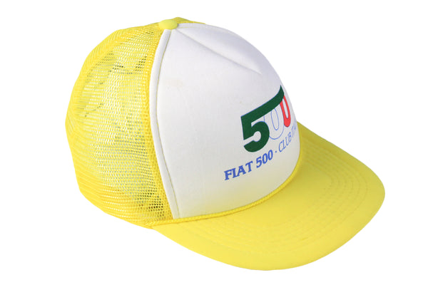 Vintage Fiat 500 Club Italia Trucker Cap yellow white 80s 90s retro classic sport racing hat