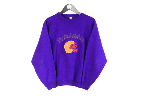 Vintage Philadelphia Sweater XSmall / Small size men's unisex big logo sport knitted wear 90's 80's style sweat athletic bright acid jumper rare retro outfit NFL Football unisex winter outfit