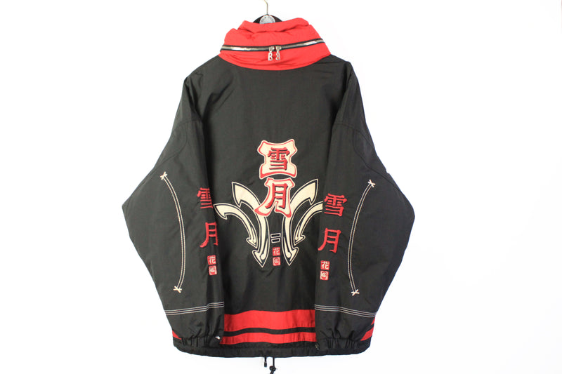 Vintage Bogner Goan Thylmann Jacket XLarge / XXLarge black red 90s ski style Japanese pattern big logo ski snowboard jacket
