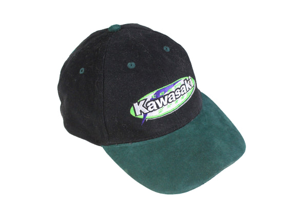 Vintage Kawasaki Cap black green big logo 90's racing dope hat
