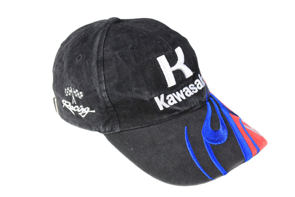 Vintage Kawasaki Cap black racing 90s formula 1 sport F1 Moto GP hat crazy pattern