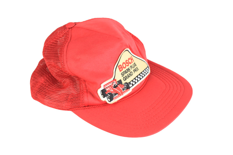 Vintage Bosch Spark Plug Grand Prix Trucker Cap red big logo 90's rare Formula 1 F1 hat