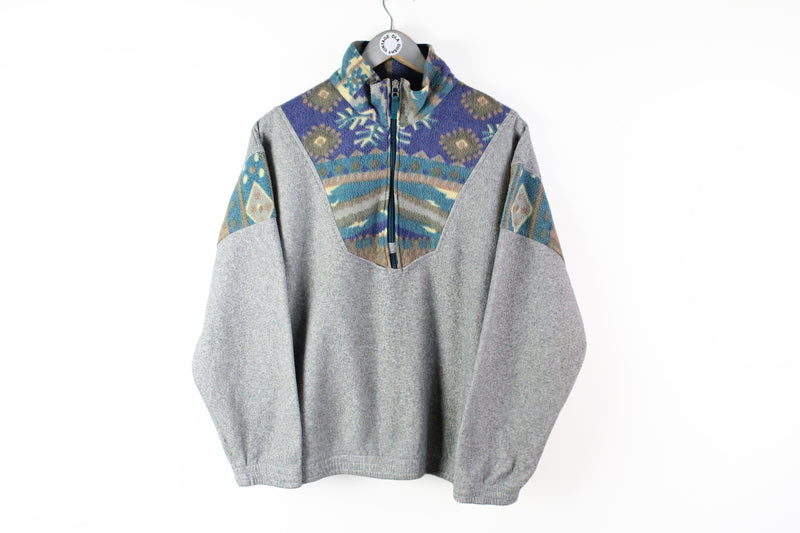 Vintage Fleece Half Zip Medium gray abstract pattern 80s sweater