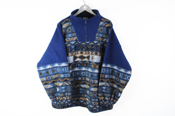 Vintage Fleece 1/4 Zip Large / XLarge blue abstract pattern 90s sweater