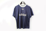 Vintage Adidas T-Shirt Small techno 90s rave party style big logo navy blue white rare jersey tee