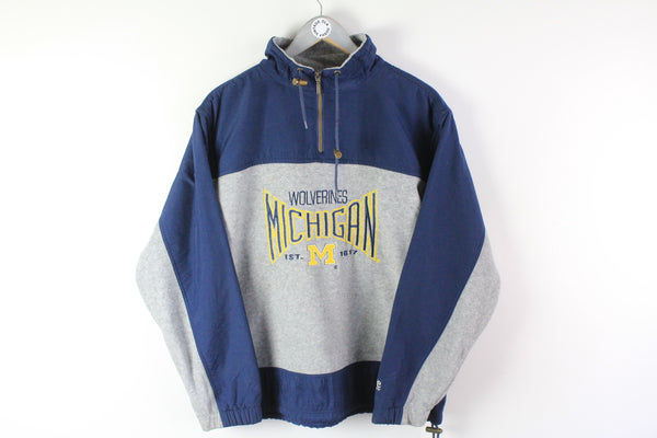 Vintage Lee Wolverines Michigan Fleece 1/4 Zip Medium gray blue big logo sweatshirt