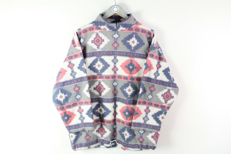 Vintage Fleece Sweater Women's Medium abstract pattern retro style 90s winter ski sweater