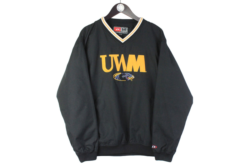Vintage University of Wisconsin-Milwaukee Pro Player Sweatshirt Large black v-neck 90s big logo retro windbreaker UWM USA