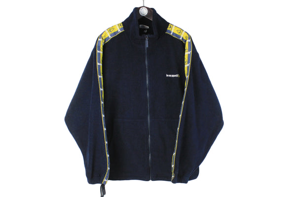Vintage Le Coq Sportif Fleece Full Zip Large navy blue full stripe logo 90s retro sweater 90s