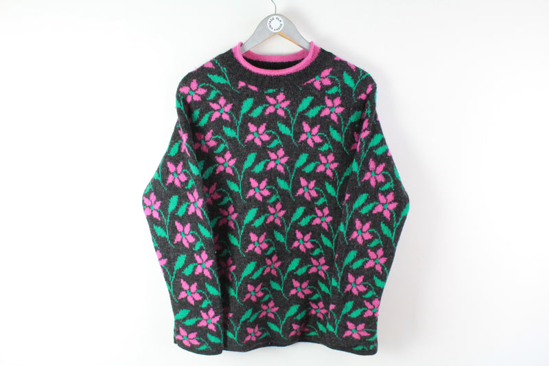 Vintage United Colors of Benetton Sweater Small floral pattern jumper 80s made in Italy retro sweater