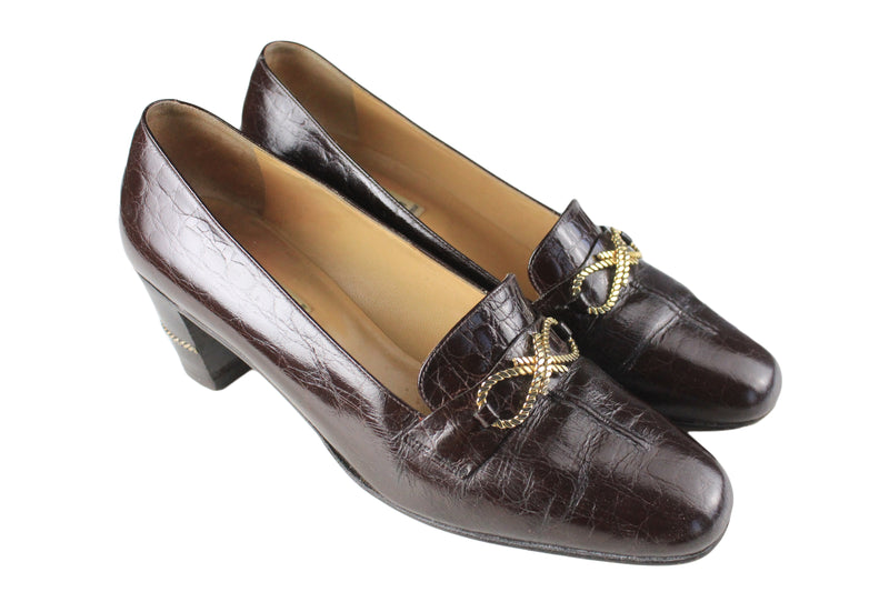 Vintage Celine Shoes Women's US 7.5 heels authentic luxury leather brown 80s 90s retro classic shoes