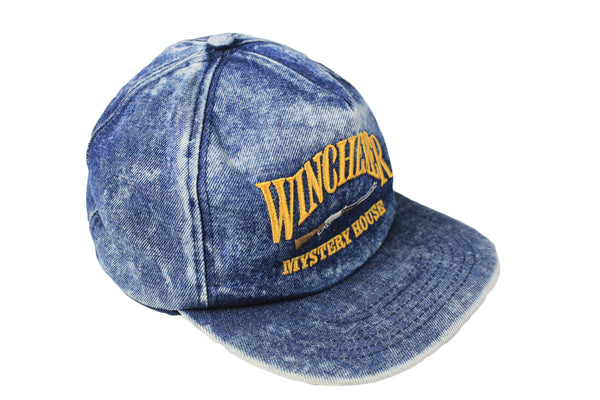Vintage Winchester Mystery House Cap retro rare jean denim hat big logo  San Jose California Sarah Winchester ghosts fancy wear