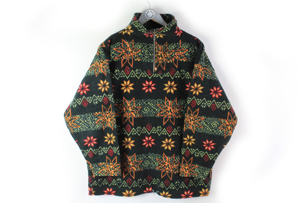 Vintage Fleece 1/4 Zip Small multicolor black 90s floral pattern sweater