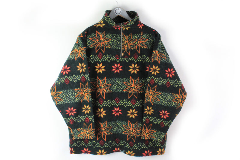 Vintage Fleece 1/4 Zip Small multicolor black 90s floral pattern sweater