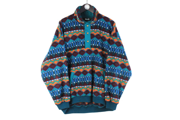 Vintage Equipe Fleece Large multicolor snap buttons 90s abstract pattern winter ski sweater