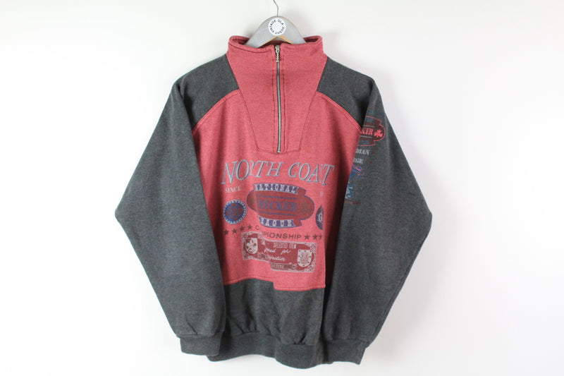Vintage Casual Land Sweatshirt Half Zip Small gray red big logo 80s