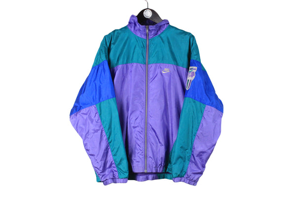Vintage Nike Track Jacket XLarge International purple green 90s sport running athletic USA windbreaker