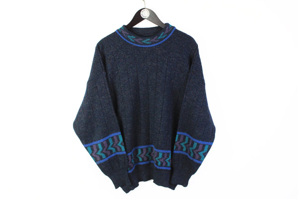 Vintage Adidas Sweater Large navy blue classic made in West Germany 90s wool pullover