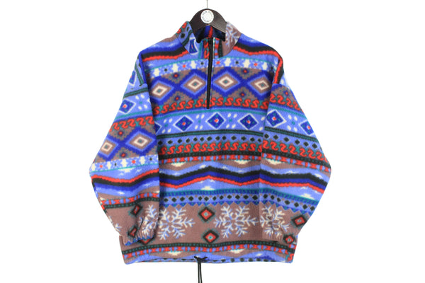 Vintage Fleece 1/4 Zip Women’s Medium abstract pattern ski sweater winter 90s multicolor jumper