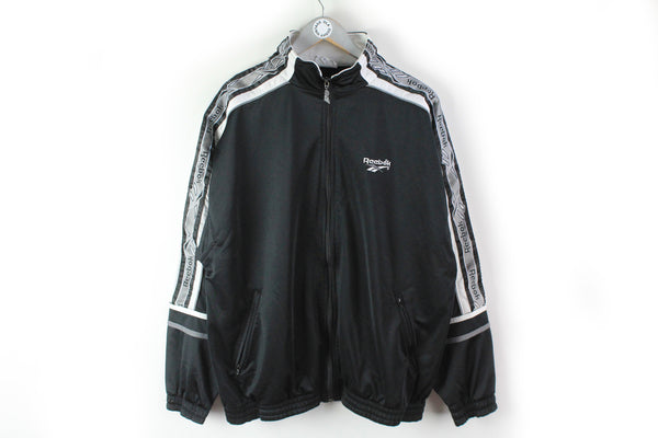 Vintage Reebok Track Jacket Large black full sleeve logo 80s retro UK sport style