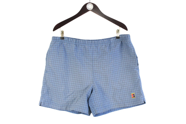 Vintage Nike Shorts XLarge blue plaid pattern tennis court 90s retro shorts