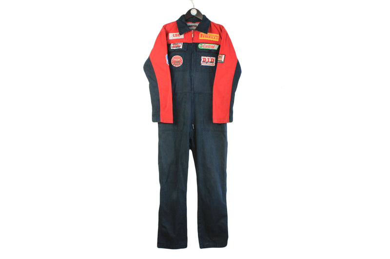 Vintage Probiker Moto Stuff Coveralls Medium black red pirelli moto GP big logo 90s racing suit