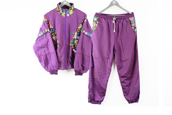 Vintage Ellesse Tracksuit Medium / Large purple multicolor 90s retro style made in Italy style streetwear sport suit