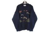 Vintage Golfino "Hunting Season" Sweater XLarge blue dogs hunters 90s golf pullover retro jumper