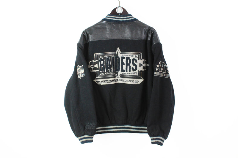 Vintage Raiders Los Angeles Jacket Large black wool and leather bomber NFL Football 90s 80s full zip Campri line big logo USA style