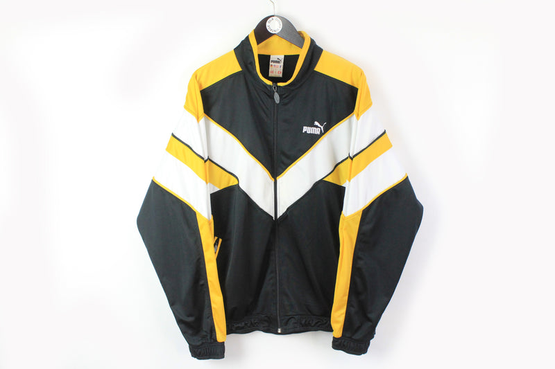 Vintage Puma Track Jacket Large black yellow 90s full zip windbreaker retro style jumper