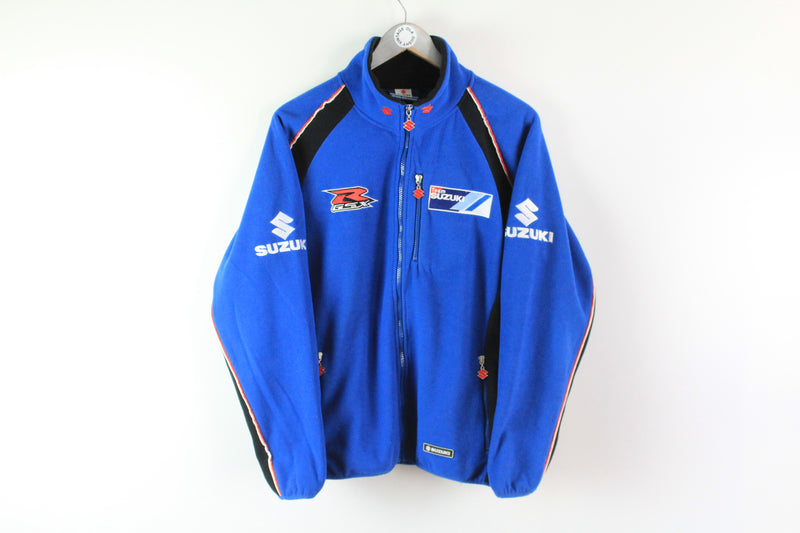 Vintage Suzuki Team Fleece Full Zip XSmall / Small blue big logo 90s retro blue big logo racing sweater