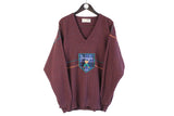 Vintage Pringle Nick Faldo Sweater XLarge red deep v-neck pullover 90s big logo golf jumper