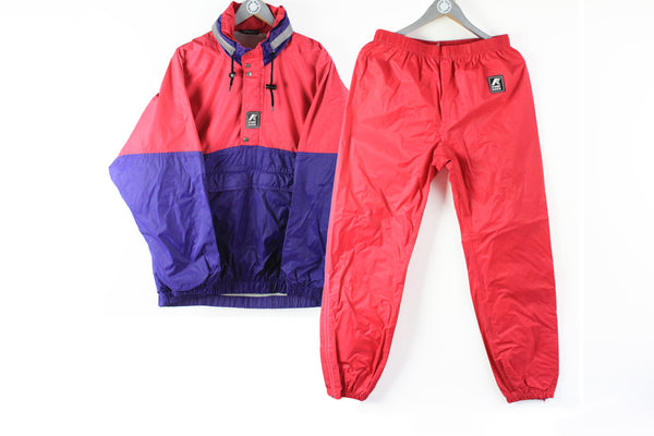 Vintage K-Way Rain Suit Jacket + Pants Large purple red anorak retro wear 2000 90s waterresistant outdoor suit