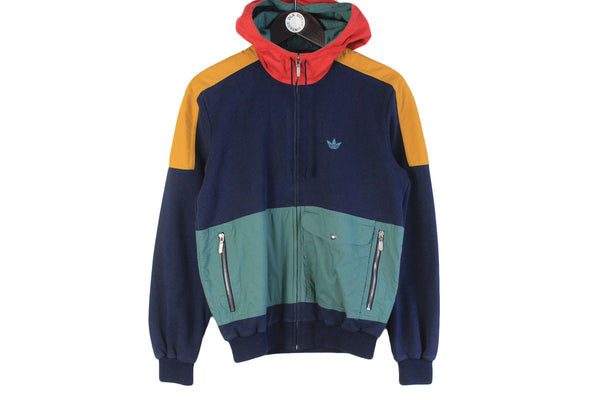 Vintage Adidas Hoodie Full Zip Women’s Large / Men’s Small multicolor rare retro 80s made in West Germany sport jumper 