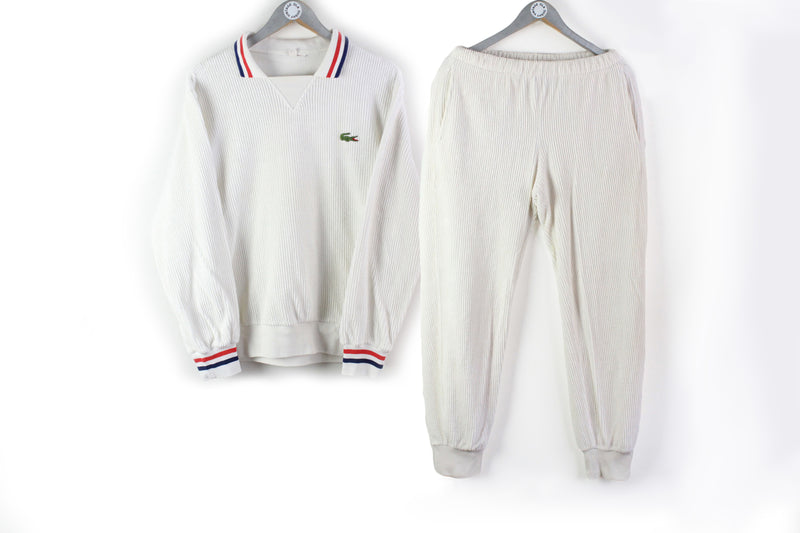 Vintage Lacoste Tracksuit (Sweatshirt + Pants) Medium white cotton rare made in France deadstock 80s sport suit golf