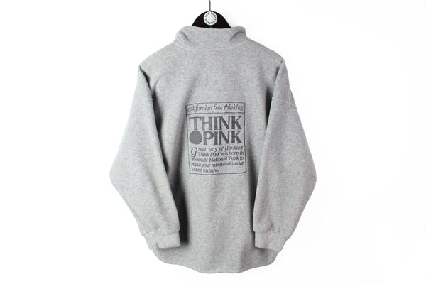 Vintage Think Pink Fleece 1/4 Zip Small big logo gray outdoor ski style sweater authentic PolarTec