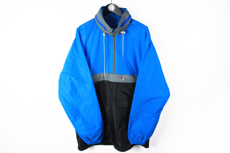 Vintage K-Way Anorak Jacket XLarge 90s sport raincoat retro style blue black windbreaker