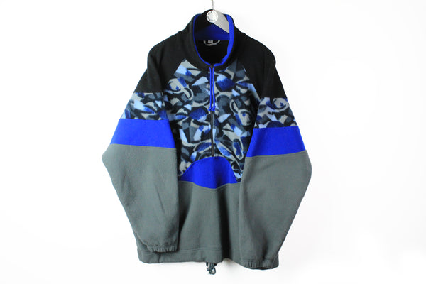 Vintage Fleece 1/4 Zip XLarge gray blue 90s ski sweater authentic retro style outdoor jumper