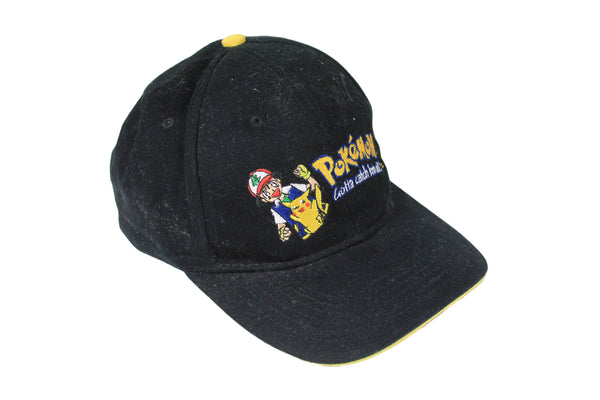Vintage Pokemon Cap Small size black big logo cartoon comics merch 90's retro style sun summer headwear baseball cap