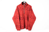 Vintage Odlo Fleece 1/4 Zip XLarge red abstract pattern 90s winter ski sweater