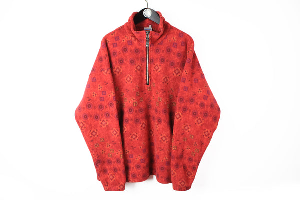 Vintage Odlo Fleece 1/4 Zip XLarge red abstract pattern 90s winter ski sweater