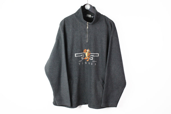 Vintage Disney Tigger Fleece 1/4 Zip Large / XLarge gray big logo 90s authentic sweater ski style