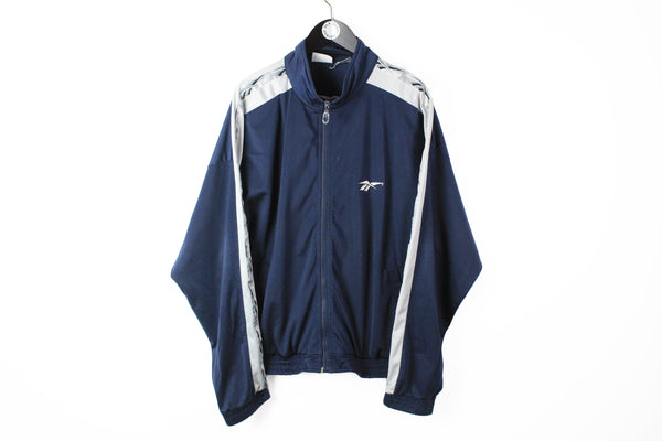 Vintage Reebok Track Jacket Large navy blue full sleeve logo 90s sport style windbreaker