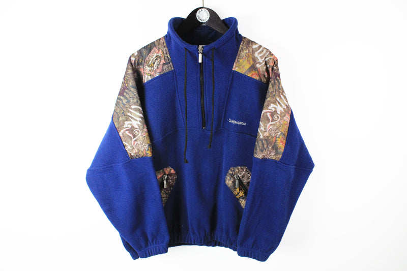Vintage Fleece Half Zip Medium / Large Campagnolo sweater ski style 80s abstract pattern navy blue